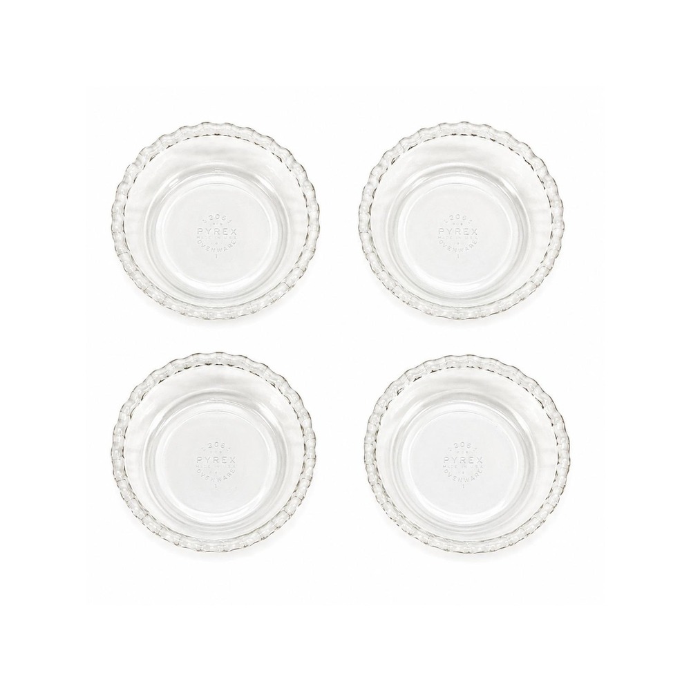 Lot of 4 Vintage Pyrex No. 206 Clear Glass 6" Individual Pie Tart Dishes Scallop